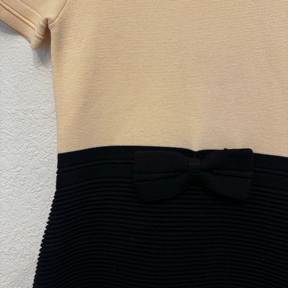 NWT Kate Spade 100% Wool Colorblock Knit Bow Waist Sheath Dress Black Ivory XL - Picture 3 of 7